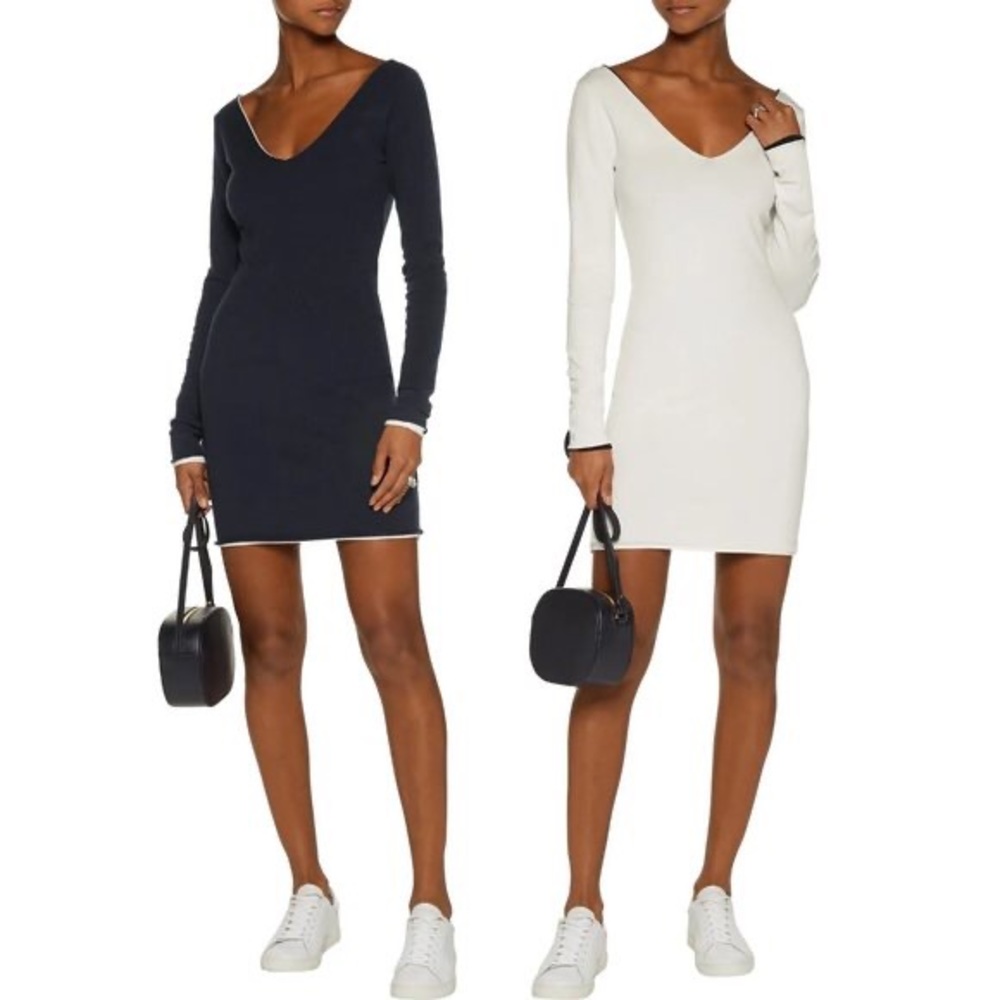 A.L.C. Blaine reversible black and white long sleeve knit v neck mini dress XS
